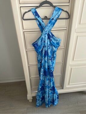 Grace Karin Blue Floral Cross-Back Maxi Dress
